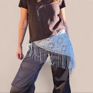 Floral Lace Fringe Triangle Wrap Scarf Belt